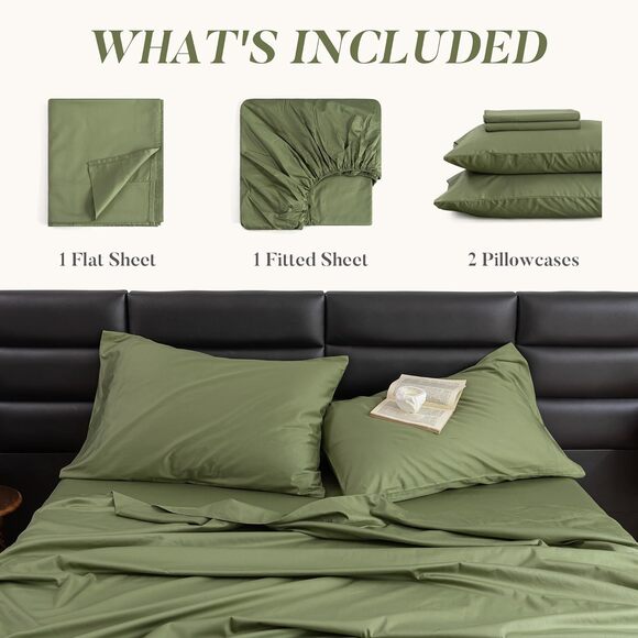 Bed Sheets Set  4 Piece Bedding Sage Green  Wrinkle Fade Stain Resistant - Picture 5 of 5